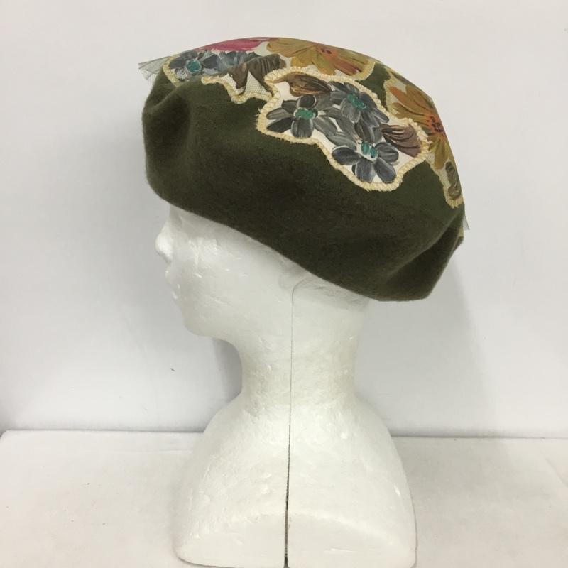 カシラ CA4LA 帽子 ベレー帽 チュール ビジュー 花柄 カーキ / カーキ /  レディース USED 古着 中古 10147136