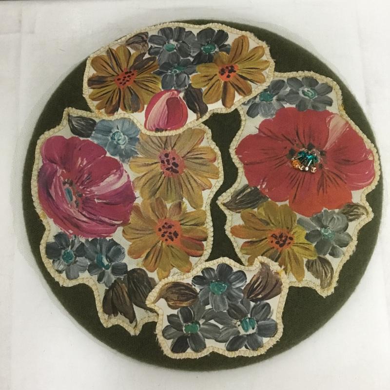 カシラ CA4LA 帽子 ベレー帽 チュール ビジュー 花柄 カーキ / カーキ /  レディース USED 古着 中古 10147136