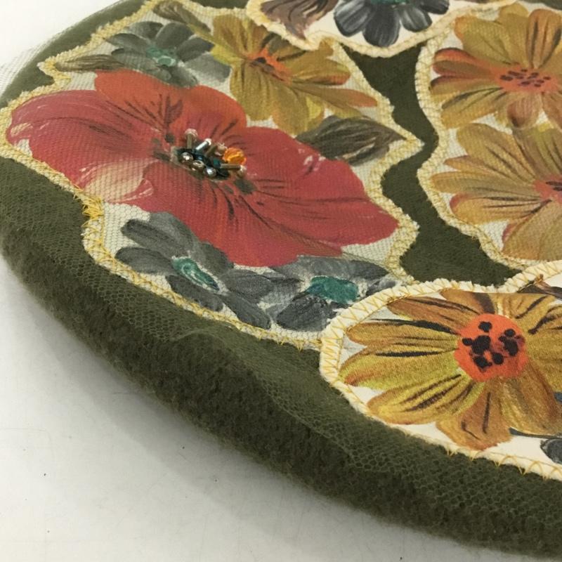 カシラ CA4LA 帽子 ベレー帽 チュール ビジュー 花柄 カーキ / カーキ /  レディース USED 古着 中古 10147136