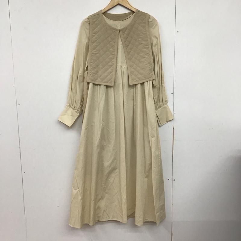 ダブルクローゼット w closet ワンピース ロングスカート 350059 キルティングベスト 長袖ワンピース セット 無地 ベージュ / ベージュ /  レディース USED 古着 中古 10147149