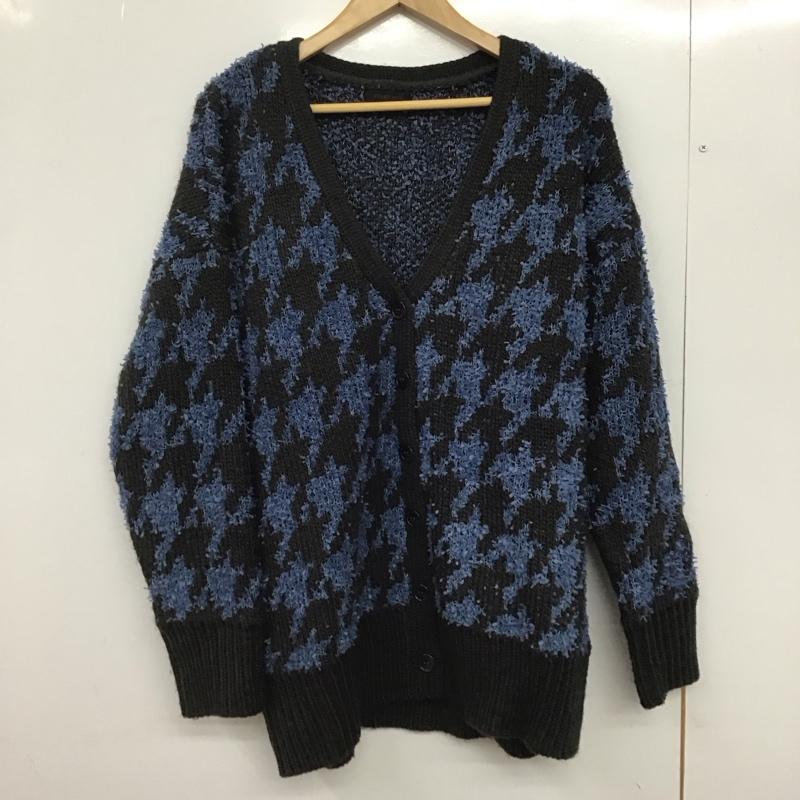 ビームス ハート BEAMS HEART カーディガン 長袖 43-15-0173-213 千鳥格子柄 オーバーサイズ Vネック カーディガン 千鳥格子 黒 / ブラック / X 青 / ブルー /  レディース USED 古着 中古 10147177