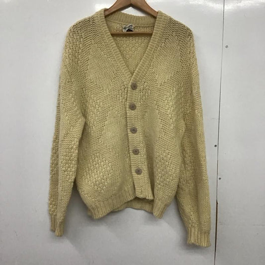古着 USED カーディガン 長袖 長袖ニットカーディガン 前ボタン ノーカラー 60s M 無地 アイボリー / アイボリー /  メンズ USED 古着 中古 10147309