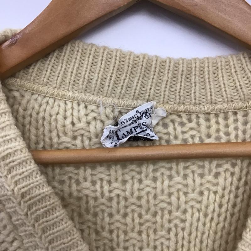 古着 USED カーディガン 長袖 長袖ニットカーディガン 前ボタン ノーカラー 60s M 無地 アイボリー / アイボリー /  メンズ USED 古着 中古 10147309