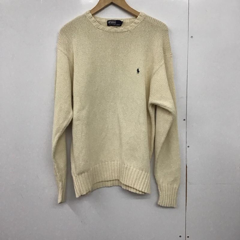 ポロラルフローレン POLO RALPH LAUREN ニット、セーター 長袖 長袖ニットカットソー クルーネック セーター L ロゴ、文字 アイボリー / アイボリー /  メンズ USED 古着 中古 10147467