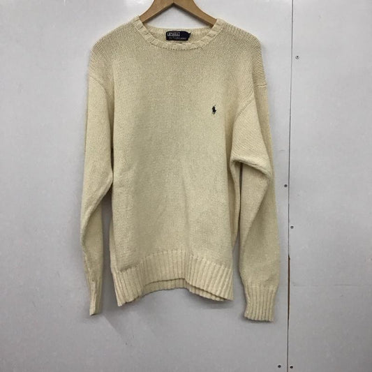 ポロラルフローレン POLO RALPH LAUREN ニット、セーター 長袖 長袖ニットカットソー クルーネック セーター L ロゴ、文字 アイボリー / アイボリー /  メンズ USED 古着 中古 10147467