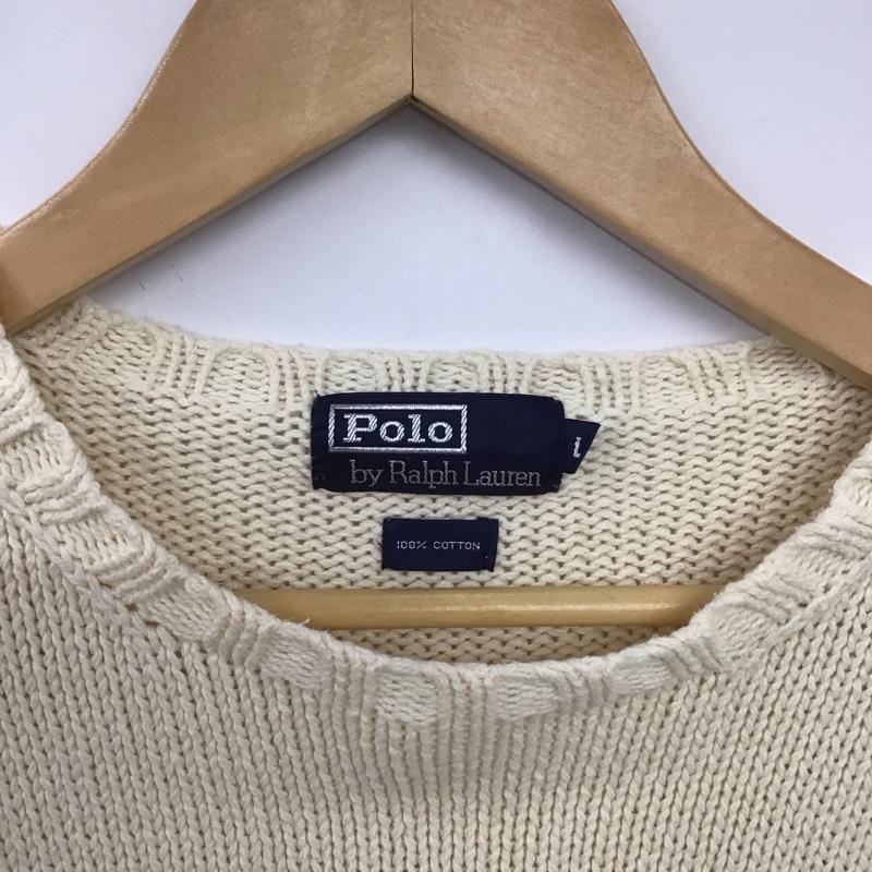 ポロラルフローレン POLO RALPH LAUREN ニット、セーター 長袖 長袖ニットカットソー クルーネック セーター L ロゴ、文字 アイボリー / アイボリー /  メンズ USED 古着 中古 10147467