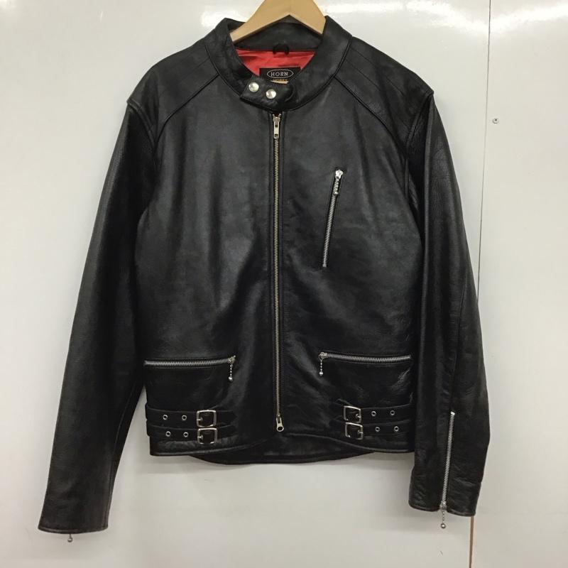 ホーンワークス HORN WORKS ジャケット、上着 ジャケット、ブレザー レザージャケット ジップアップジャケット アウター LL 無地 黒 / ブラック /  メンズ USED 古着 中古 10147507