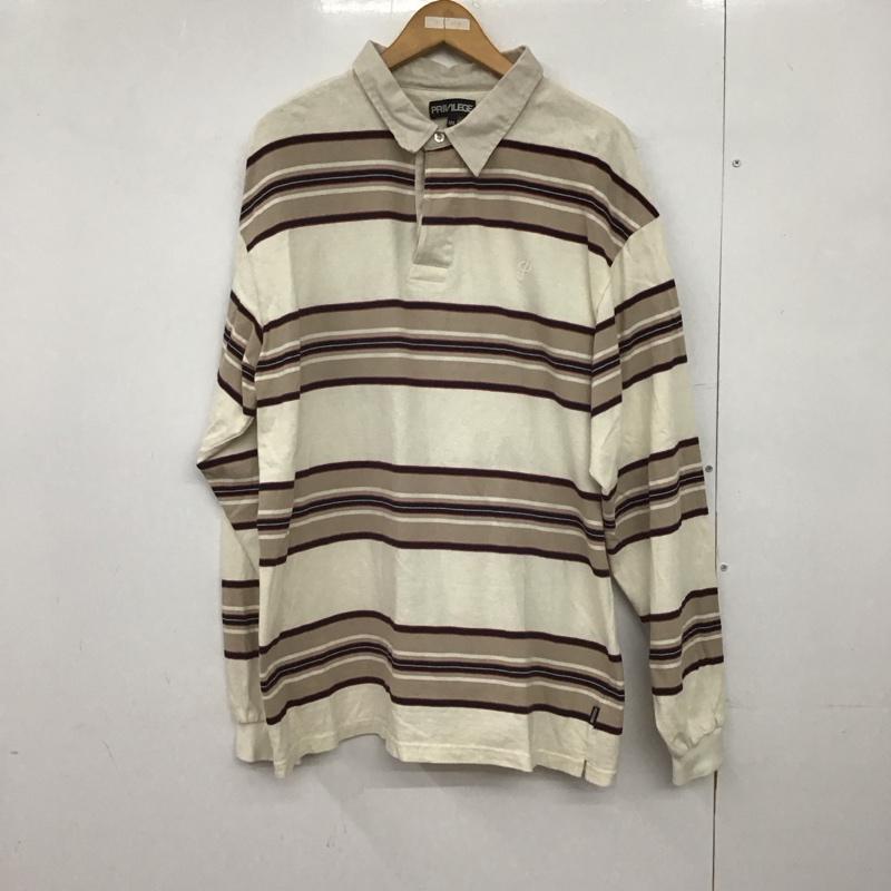 プリビレッジ PRIVILEGE ポロシャツ 長袖 長袖ポロシャツ 長袖カットソー カラーシャツ XXL ボーダー柄 ベージュ / ベージュ /  メンズ USED 古着 中古 10148076
