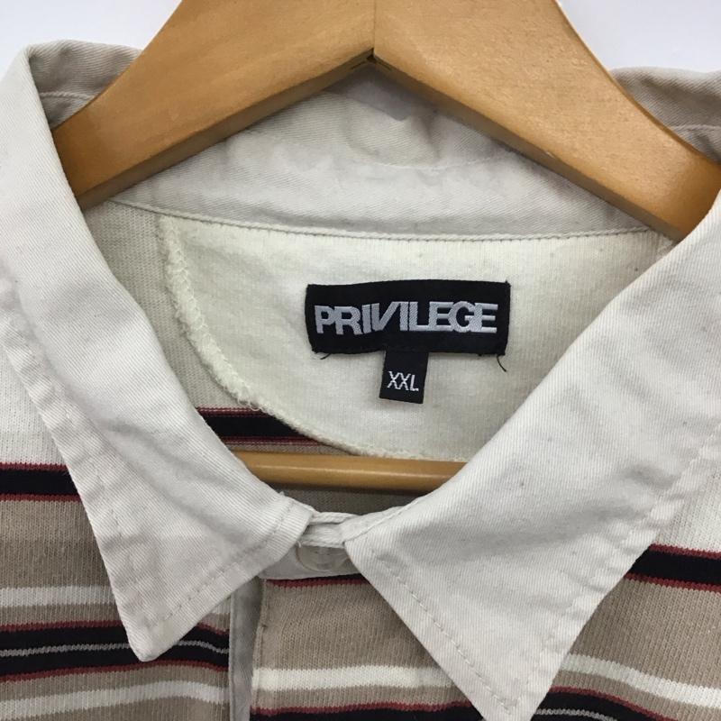 プリビレッジ PRIVILEGE ポロシャツ 長袖 長袖ポロシャツ 長袖カットソー カラーシャツ XXL ボーダー柄 ベージュ / ベージュ /  メンズ USED 古着 中古 10148076