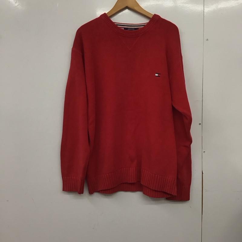 トミーヒルフィガー TOMMY HILFIGER ニット、セーター 長袖 長袖 L ロゴ、文字 赤 / レッド /  メンズ USED 古着 中古 10148099