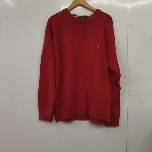 トミーヒルフィガー TOMMY HILFIGER ニット、セーター 長袖 長袖 L ロゴ、文字 赤 / レッド /  メンズ USED 古着 中古 10148099
