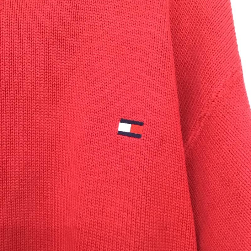 トミーヒルフィガー TOMMY HILFIGER ニット、セーター 長袖 長袖 L ロゴ、文字 赤 / レッド /  メンズ USED 古着 中古 10148099