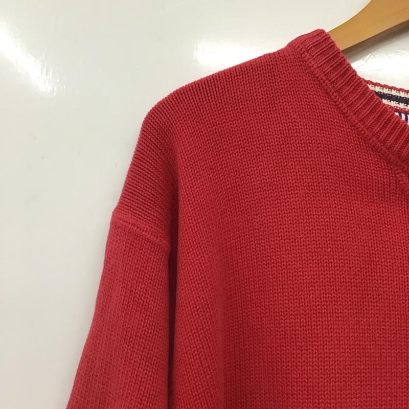 トミーヒルフィガー TOMMY HILFIGER ニット、セーター 長袖 長袖 L ロゴ、文字 赤 / レッド /  メンズ USED 古着 中古 10148099