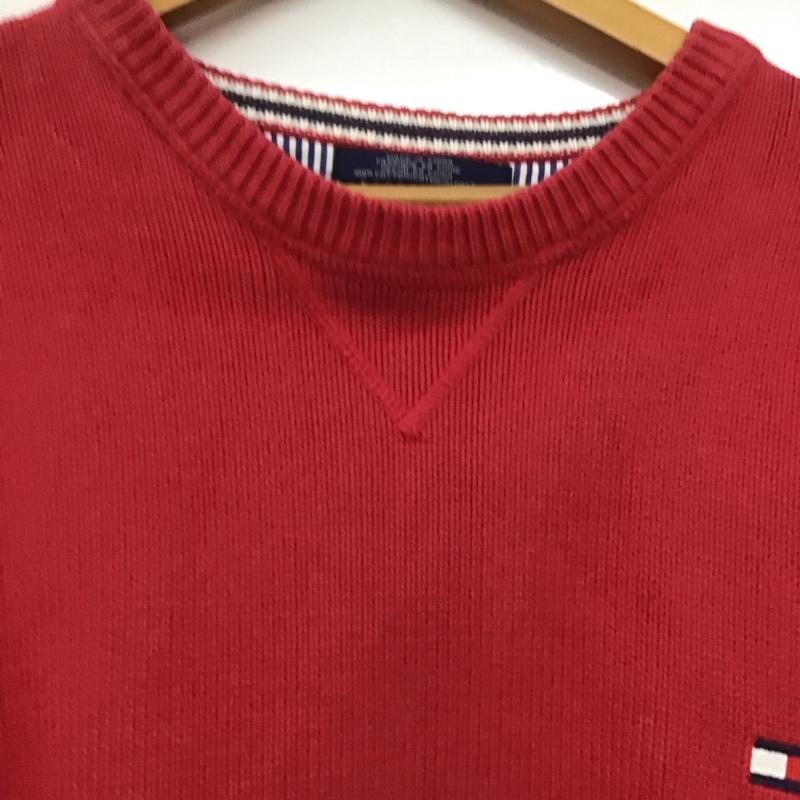 トミーヒルフィガー TOMMY HILFIGER ニット、セーター 長袖 長袖 L ロゴ、文字 赤 / レッド /  メンズ USED 古着 中古 10148099
