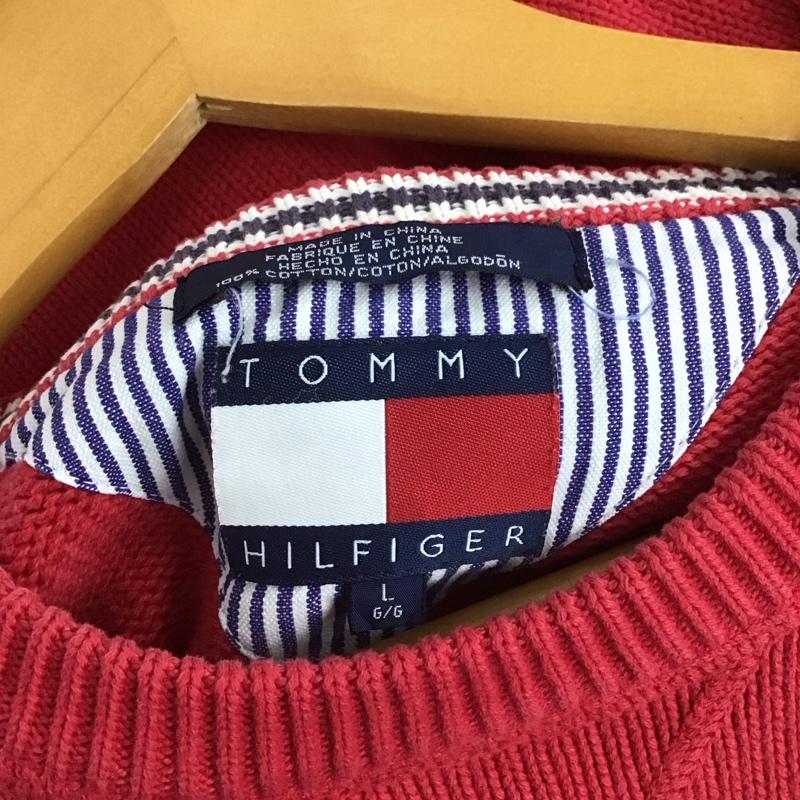 トミーヒルフィガー TOMMY HILFIGER ニット、セーター 長袖 長袖 L ロゴ、文字 赤 / レッド /  メンズ USED 古着 中古 10148099