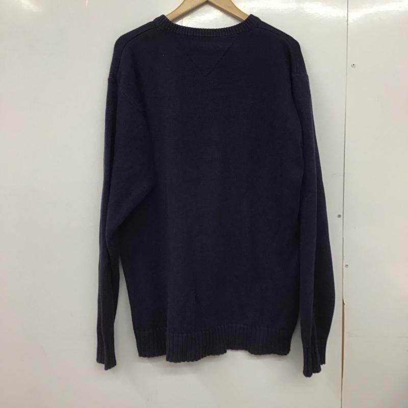 トミーヒルフィガー TOMMY HILFIGER ニット、セーター 長袖 長袖ニットカットソー クルーネック セーター L ロゴ、文字 紺 / ネイビー /  メンズ USED 古着 中古 10148100