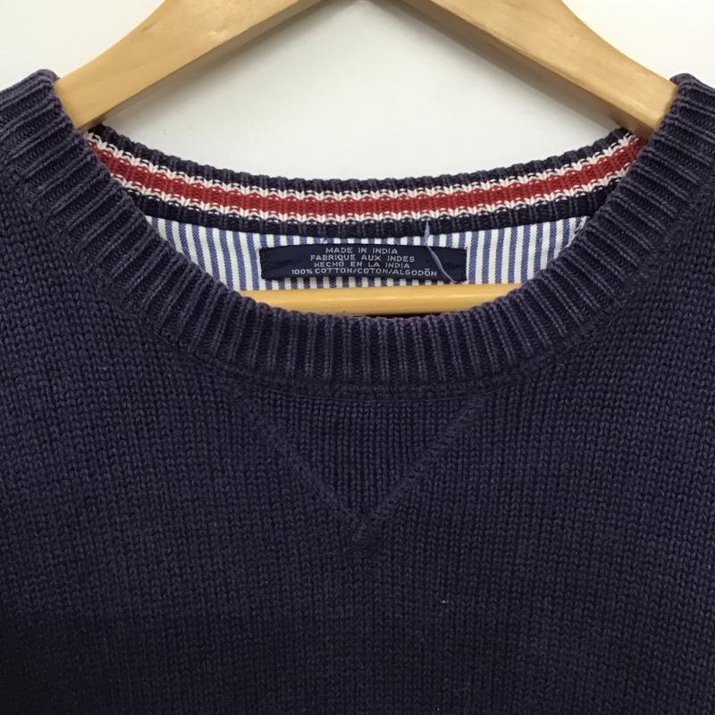 トミーヒルフィガー TOMMY HILFIGER ニット、セーター 長袖 長袖ニットカットソー クルーネック セーター L ロゴ、文字 紺 / ネイビー /  メンズ USED 古着 中古 10148100