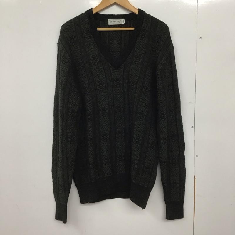 バーバリーズ BURBERRYS ニット、セーター 長袖 長袖ニットカットソー Vネック セーター 90s L プリント カーキ / カーキ /  メンズ USED 古着 中古 10148190