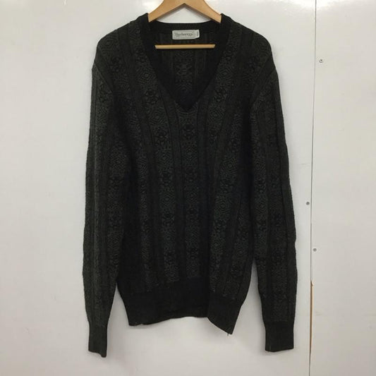 バーバリーズ BURBERRYS ニット、セーター 長袖 長袖ニットカットソー Vネック セーター 90s L プリント カーキ / カーキ /  メンズ USED 古着 中古 10148190