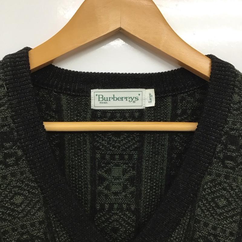 バーバリーズ BURBERRYS ニット、セーター 長袖 長袖ニットカットソー Vネック セーター 90s L プリント カーキ / カーキ /  メンズ USED 古着 中古 10148190