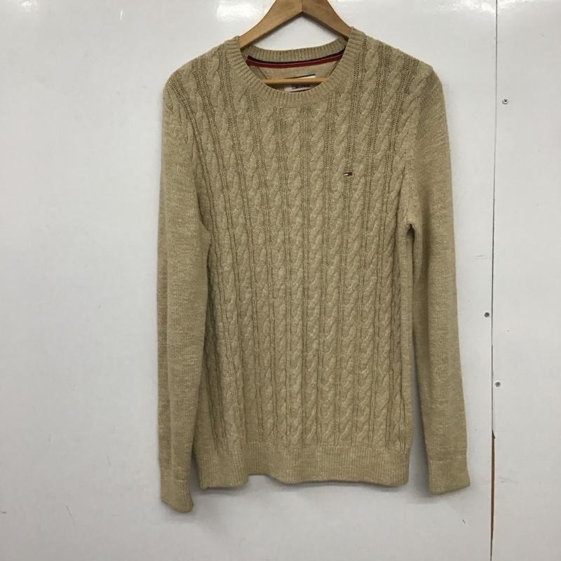 トミーヒルフィガー TOMMY HILFIGER ニット、セーター 長袖 長袖ニットカットソー クルーネック セーター S ロゴ、文字 ベージュ / ベージュ /  メンズ USED 古着 中古 10148234