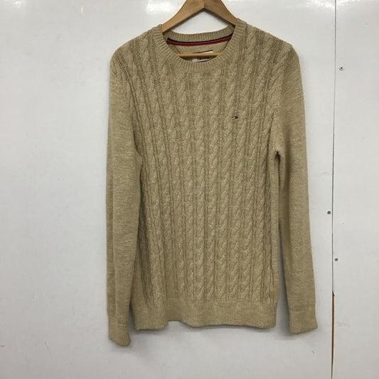 トミーヒルフィガー TOMMY HILFIGER ニット、セーター 長袖 長袖ニットカットソー クルーネック セーター S ロゴ、文字 ベージュ / ベージュ /  メンズ USED 古着 中古 10148234