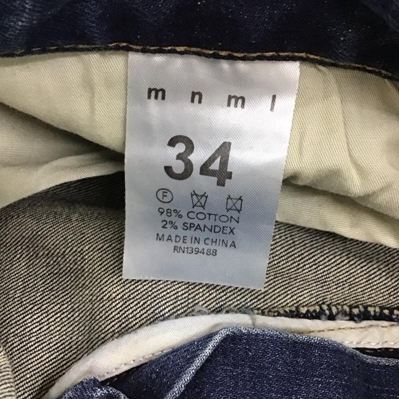 ミニマル mnml パンツ デニム、ジーンズ デニムパンツ スリムパンツ カジュアルパンツ ストレッチパンツ 34インチ ダメージ加工 インディゴ / インディゴ /  メンズ USED 古着 中古 10148271