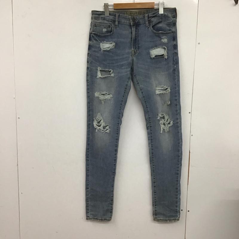 アメリカンイーグル AMERICANEAGLE パンツ デニム、ジーンズ デニムパンツ スリムパンツ カジュアルパンツ ストレッチパンツ 34インチ ダメージ加工 インディゴ / インディゴ /  メンズ USED 古着 中古 10148279