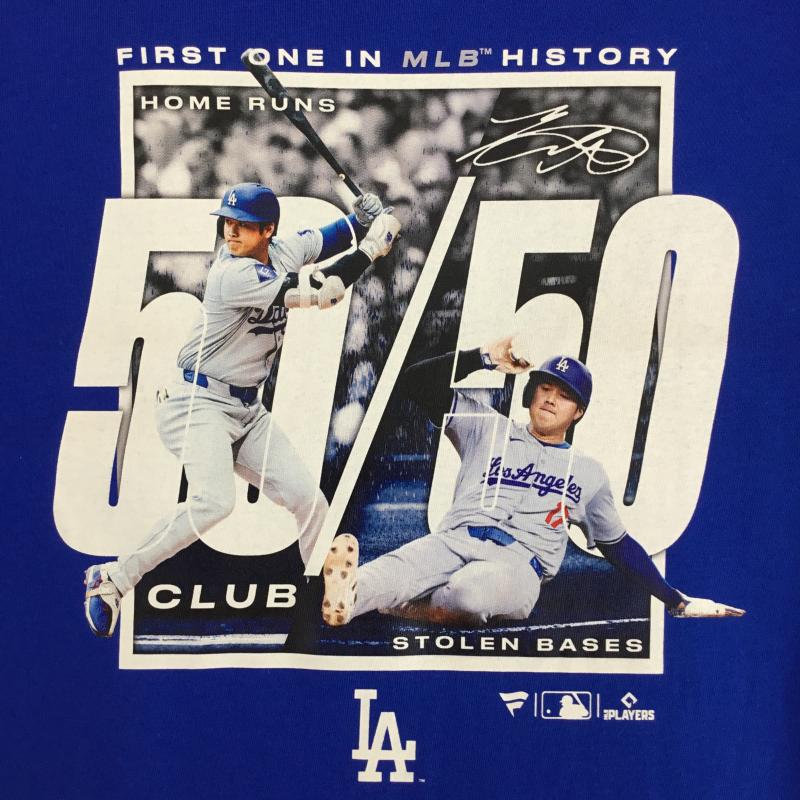 ユーズドクロージング used clothes Tシャツ 半袖 Fanatics 大谷翔平 50-50 記念Tシャツ DODGERS M プリント 青 / ブルー /  メンズ USED 古着 中古 10148476