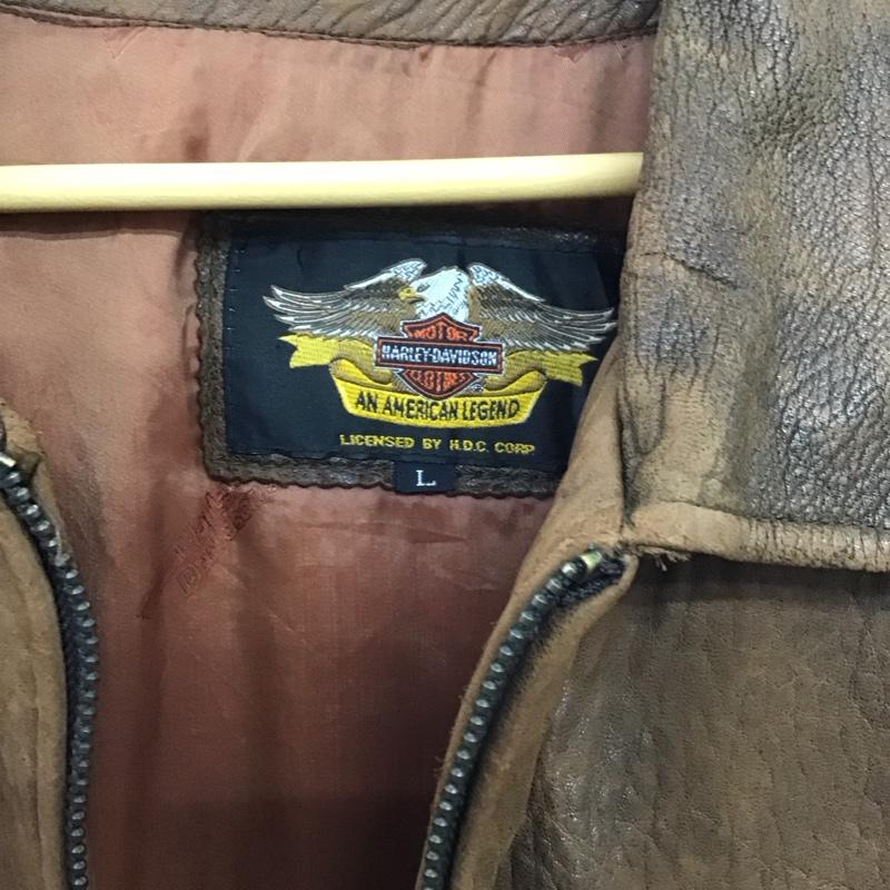 ハーレーダビッドソン Harley-Davidson ジャケット、上着 ジャンパー、ブルゾン ジップアップレザージャケット アウター シングルジャケット L 無地 茶 / ブラウン /  メンズ USED 古着 中古 10148586