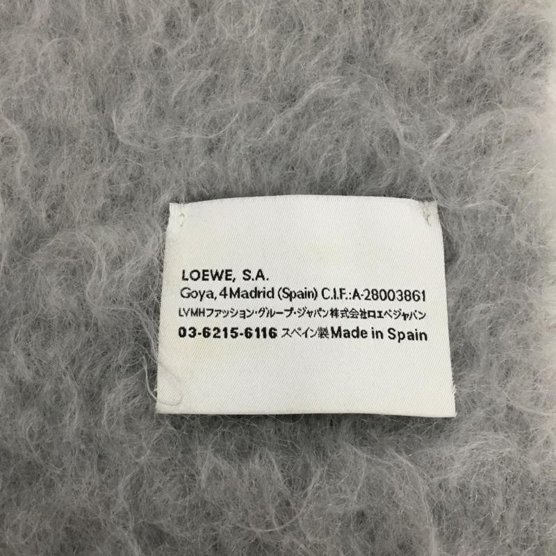 ロエベ LOEWE マフラー マフラー A-28003861 レザーパッチ モヘヤ ウール混 フリンジ ロゴ、文字 灰 / グレー /  レディース USED 古着 中古 10148662