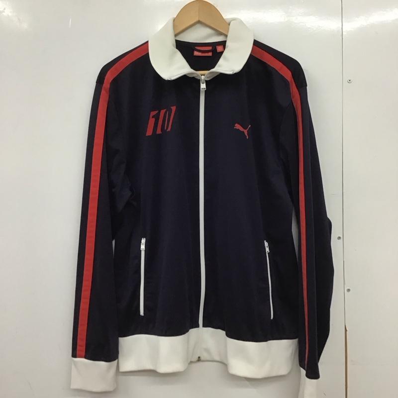 プーマ PUMA ジャケット、上着 ジャンパー、ブルゾン ジップアップジャケット ジャージ スポーツウェア L ロゴ、文字 紺 / ネイビー /  メンズ USED 古着 中古 10148710