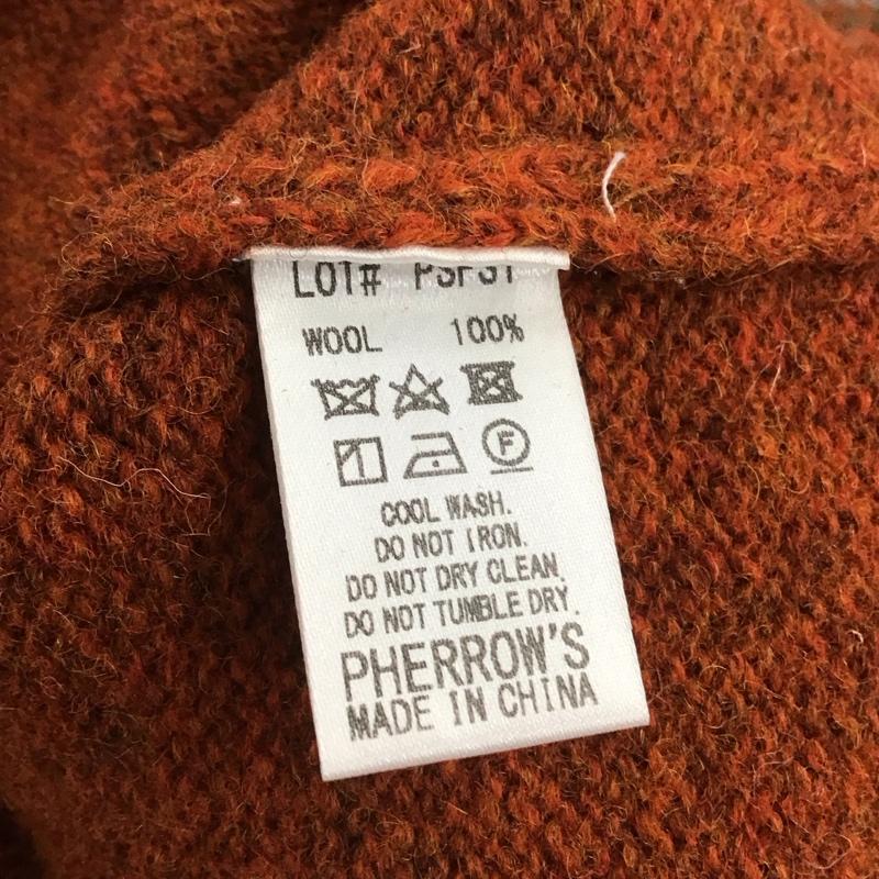 フェローズ Pherrow s ニット、セーター 長袖 長袖ニットカットソー クルーネック セーター 40 プリント 橙 / オレンジ /  メンズ USED 古着 中古 10148720