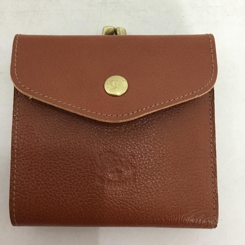 イルビゾンテ IL BISONTE 財布 二つ折り がま口 Wフェイス レザー ロゴ、文字 茶 / ブラウン /  メンズ USED 古着 中古 10148880