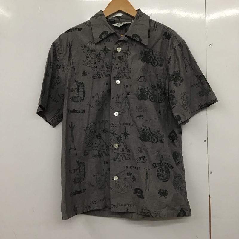 ウエストライド WESTRIDE シャツ、ブラウス 半袖 半袖シャツ プリントシャツ カジュアルシャツ M ロゴ、文字 灰 / グレー /  メンズ USED 古着 中古 10148934