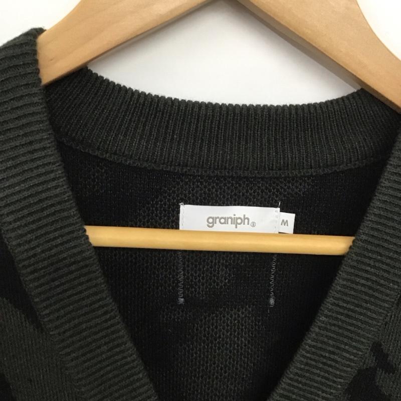 グラニフ graniph カーディガン 長袖 長袖カーディガン 前ボタン ニットカーディガン M 総柄 黒 / ブラック / X カーキ / カーキ /  メンズ USED 古着 中古 10148968