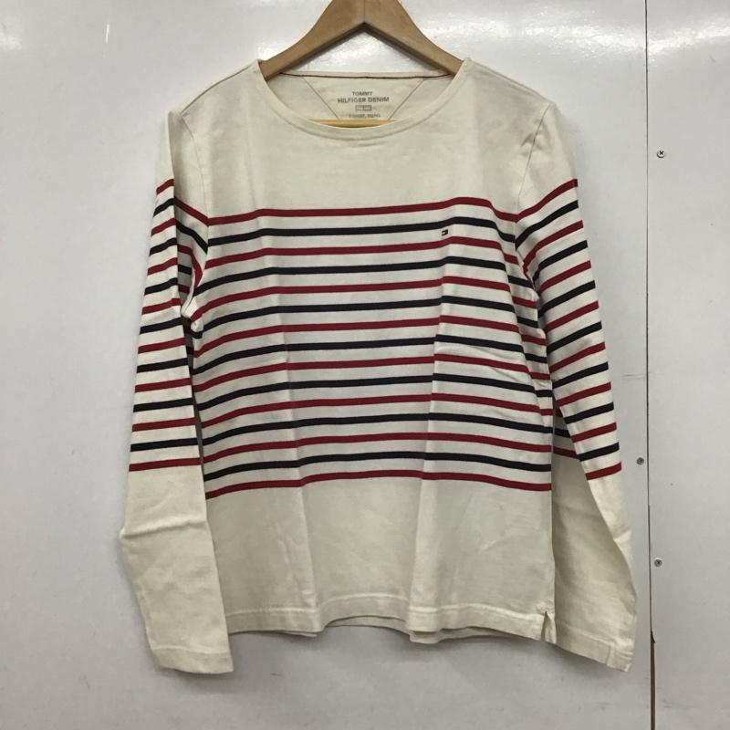 トミーヒルフィガー TOMMY HILFIGER カットソー 長袖 長袖カットソー プリントカットソー クルーネック L ボーダー柄 白 / ホワイト / X 赤 / レッド / X 紺 / ネイビー /  メンズ USED 古着 中古 10148992