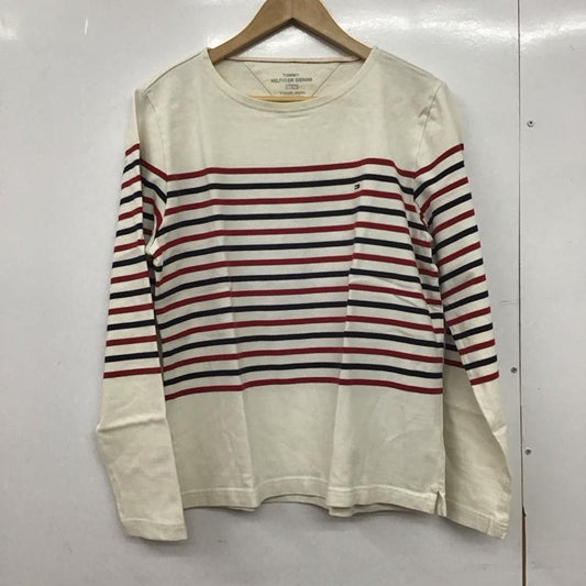 トミーヒルフィガー TOMMY HILFIGER カットソー 長袖 長袖カットソー プリントカットソー クルーネック L ボーダー柄 白 / ホワイト / X 赤 / レッド / X 紺 / ネイビー /  メンズ USED 古着 中古 10148992