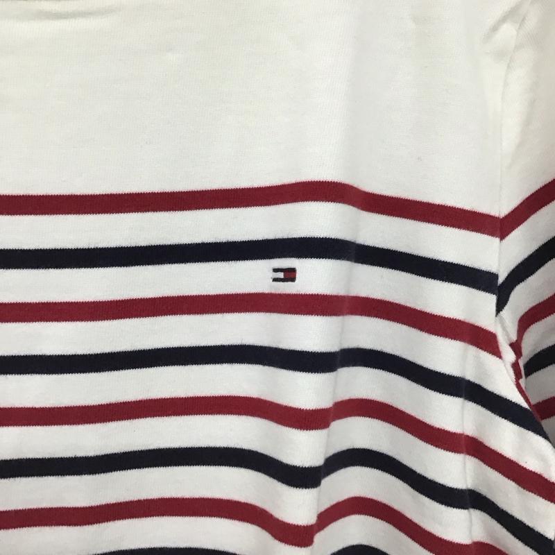 トミーヒルフィガー TOMMY HILFIGER カットソー 長袖 長袖カットソー プリントカットソー クルーネック L ボーダー柄 白 / ホワイト / X 赤 / レッド / X 紺 / ネイビー /  メンズ USED 古着 中古 10148992