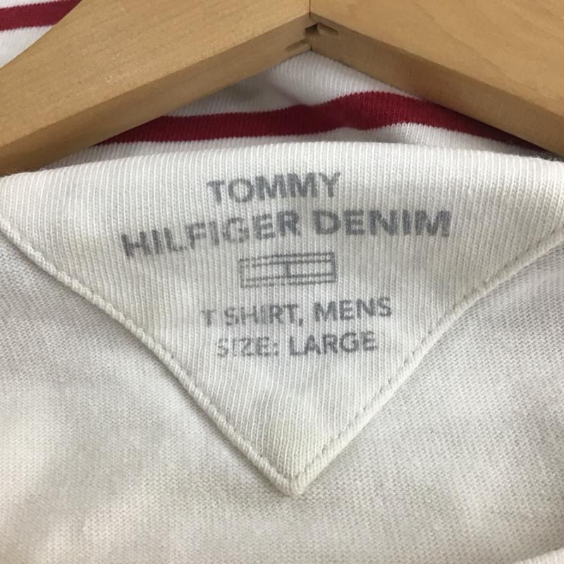 トミーヒルフィガー TOMMY HILFIGER カットソー 長袖 長袖カットソー プリントカットソー クルーネック L ボーダー柄 白 / ホワイト / X 赤 / レッド / X 紺 / ネイビー /  メンズ USED 古着 中古 10148992
