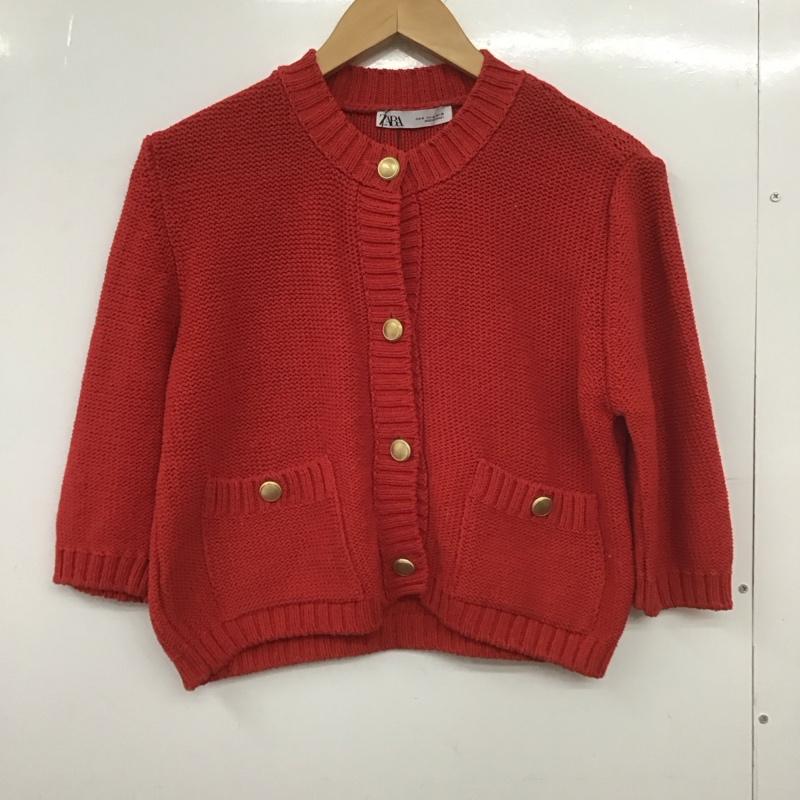 ザラ ZARA カーディガン 長袖 6427/011/600 クルーネック カーディガン M 無地 赤 / レッド /  レディース USED 古着 中古 10149063