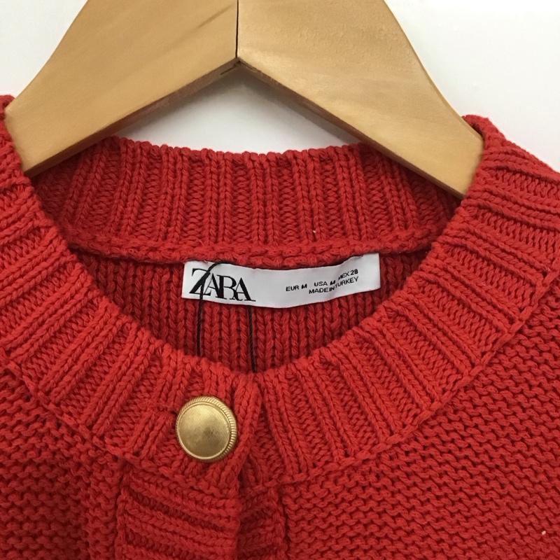 ザラ ZARA カーディガン 長袖 6427/011/600 クルーネック カーディガン M 無地 赤 / レッド /  レディース USED 古着 中古 10149063