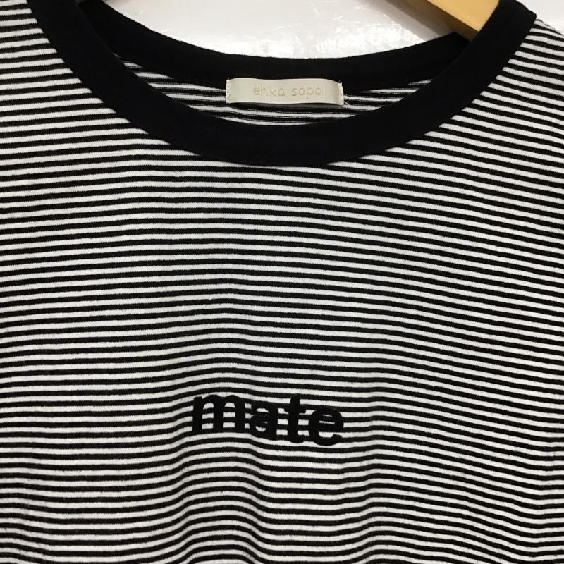 エヘカソポ ehka sopo Tシャツ 半袖 半袖カットソー プリントTシャツ クルーネックカットソー ボーダー柄 白 / ホワイト / X 黒 / ブラック /  レディース USED 古着 中古 10149073