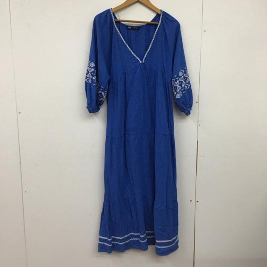 ザラ ZARA ワンピース ロングスカート 半袖ロングワンピース フレアスカート Vネック S 刺繍 青 / ブルー /  レディース USED 古着 中古 10149087