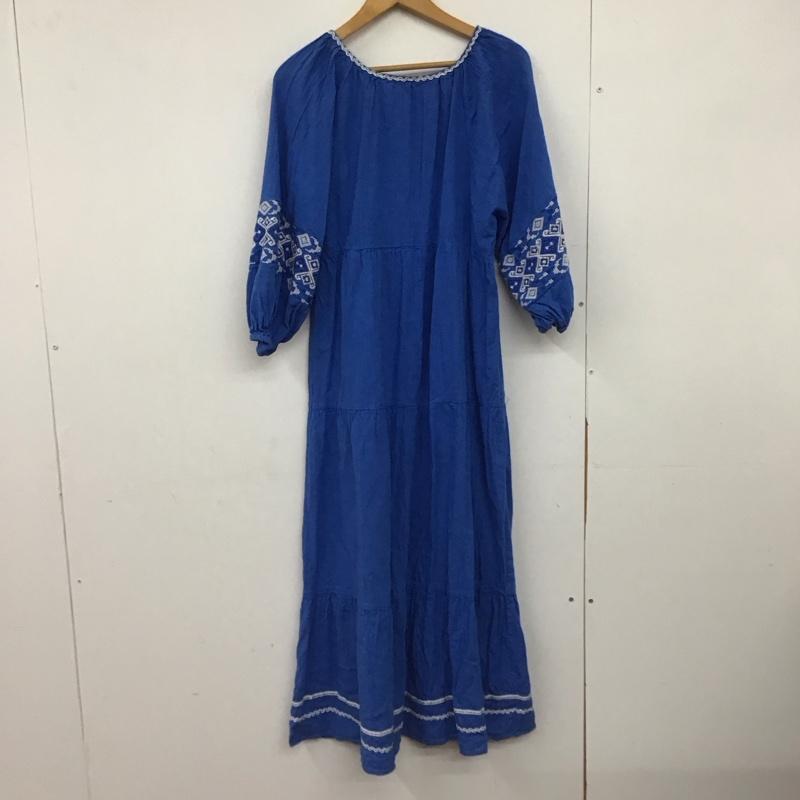 ザラ ZARA ワンピース ロングスカート 半袖ロングワンピース フレアスカート Vネック S 刺繍 青 / ブルー /  レディース USED 古着 中古 10149087