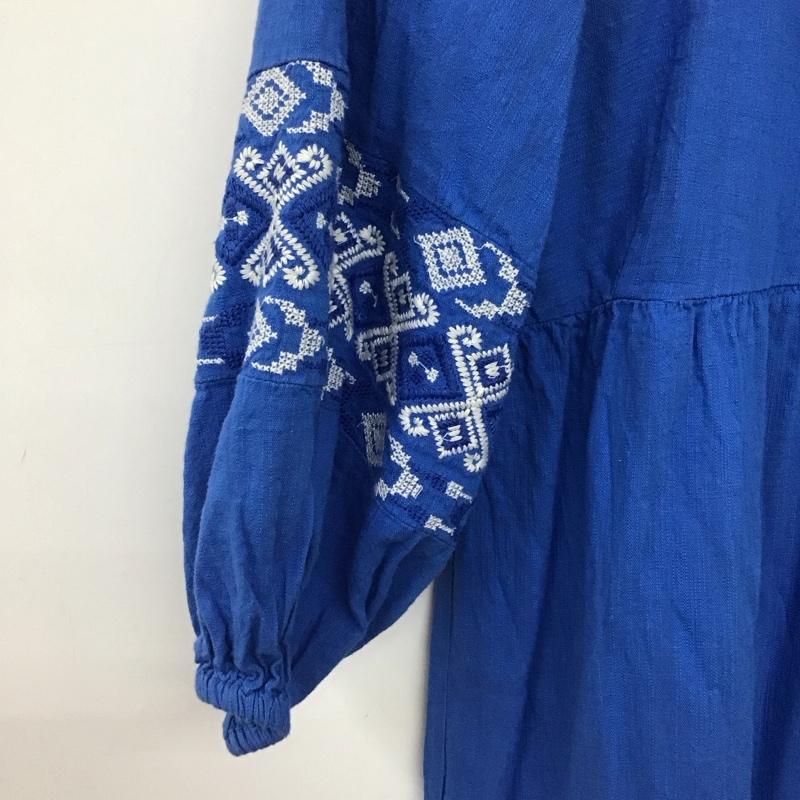 ザラ ZARA ワンピース ロングスカート 半袖ロングワンピース フレアスカート Vネック S 刺繍 青 / ブルー /  レディース USED 古着 中古 10149087