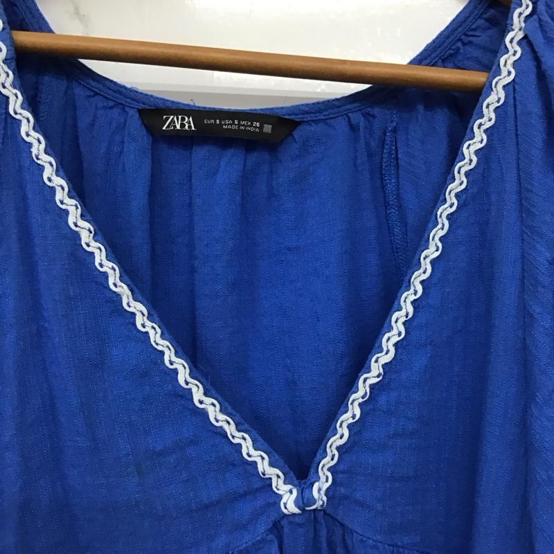 ザラ ZARA ワンピース ロングスカート 半袖ロングワンピース フレアスカート Vネック S 刺繍 青 / ブルー /  レディース USED 古着 中古 10149087