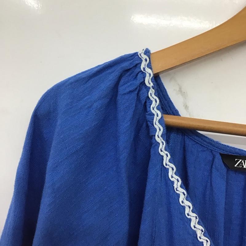 ザラ ZARA ワンピース ロングスカート 半袖ロングワンピース フレアスカート Vネック S 刺繍 青 / ブルー /  レディース USED 古着 中古 10149087