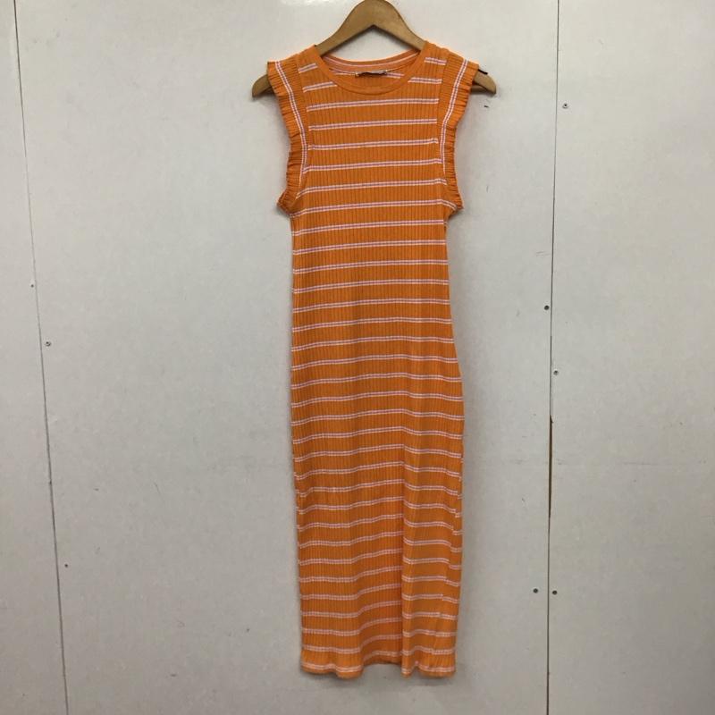 ザラ ZARA ワンピース ロングスカート ロングニットワンピース ノースリーブロングワンピース S ボーダー柄 橙 / オレンジ /  レディース USED 古着 中古 10149088
