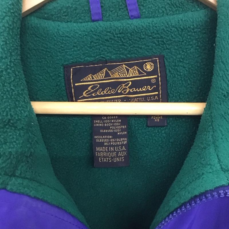 エディーバウアー Eddie Bauer ジャケット、上着 ジャンパー、ブルゾン ジップアップジャケット ナイロンジャケット アウター 80s 黒タグ XL ロゴ、文字 紫 / パープル /  レディース USED 古着 中古 10149132